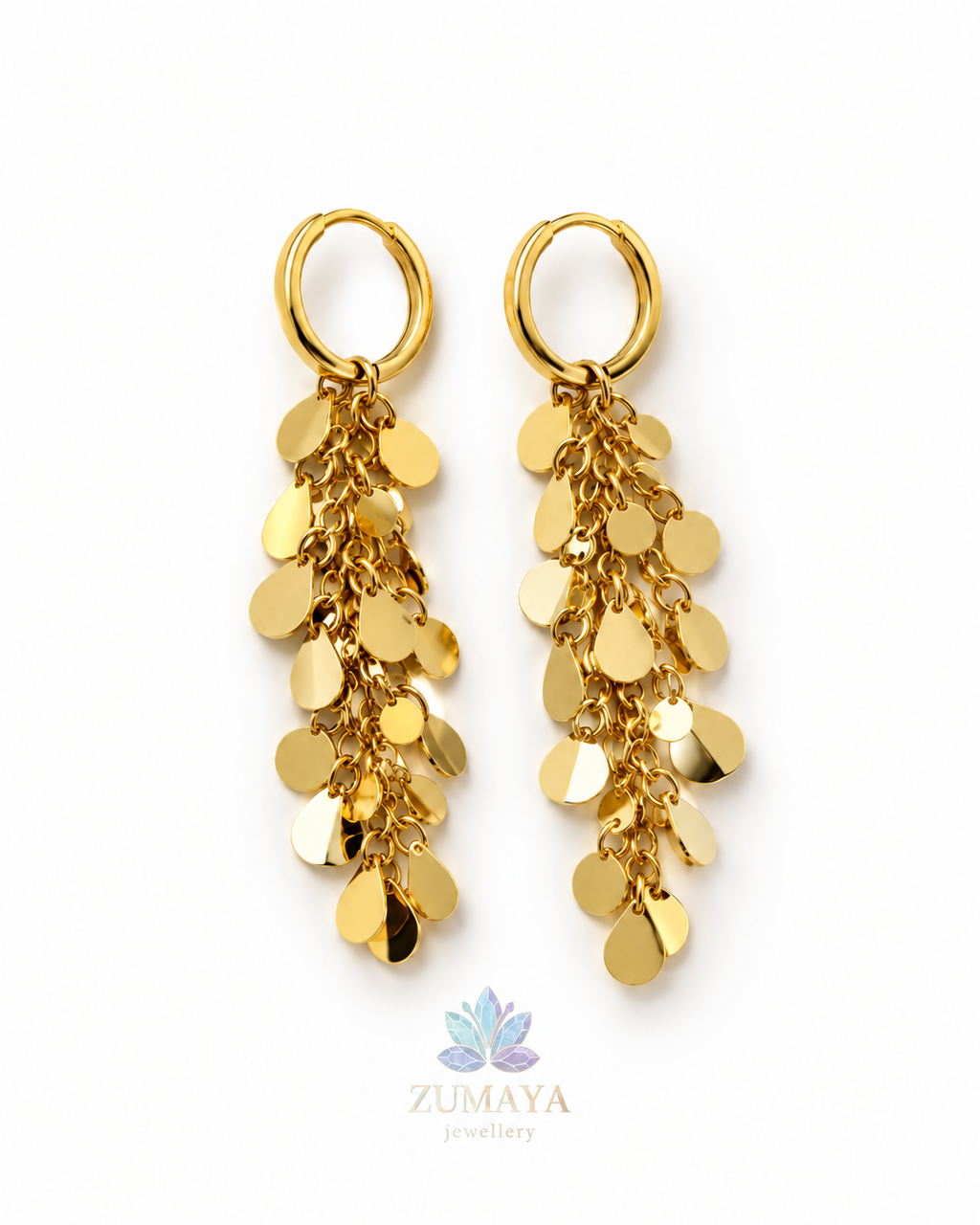 ZK-007 | Daisy – Gold Pul Püsküllü Sallantılı Küpe