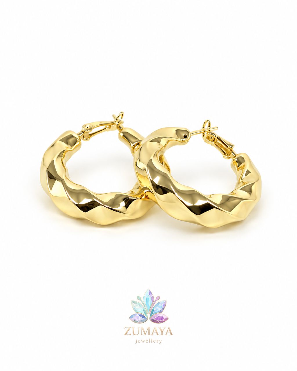 ZK-015 | Wave – Gold Dalgalı Dokulu Halka Küpe