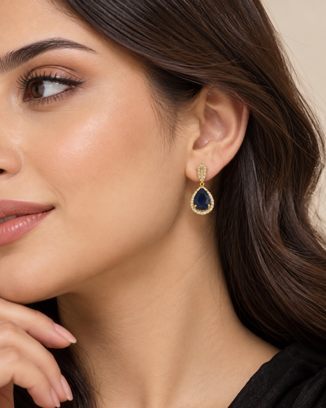 ZK-014 | Royal Blue – Gold Lacivert Damla Taşlı Küpe