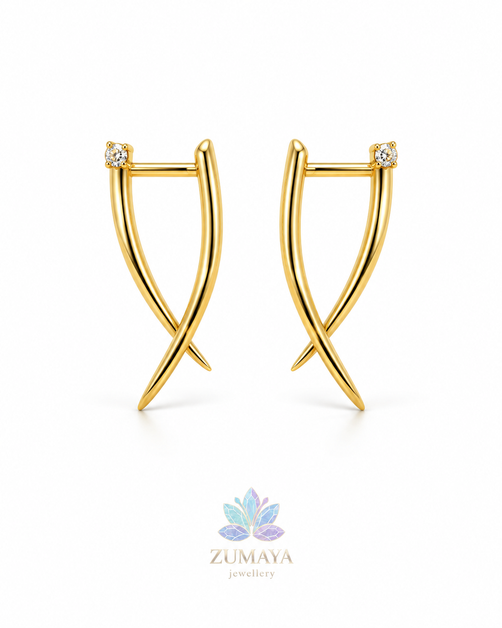 ZK-013 | Elara – Gold Çapraz Tasarım Küpe