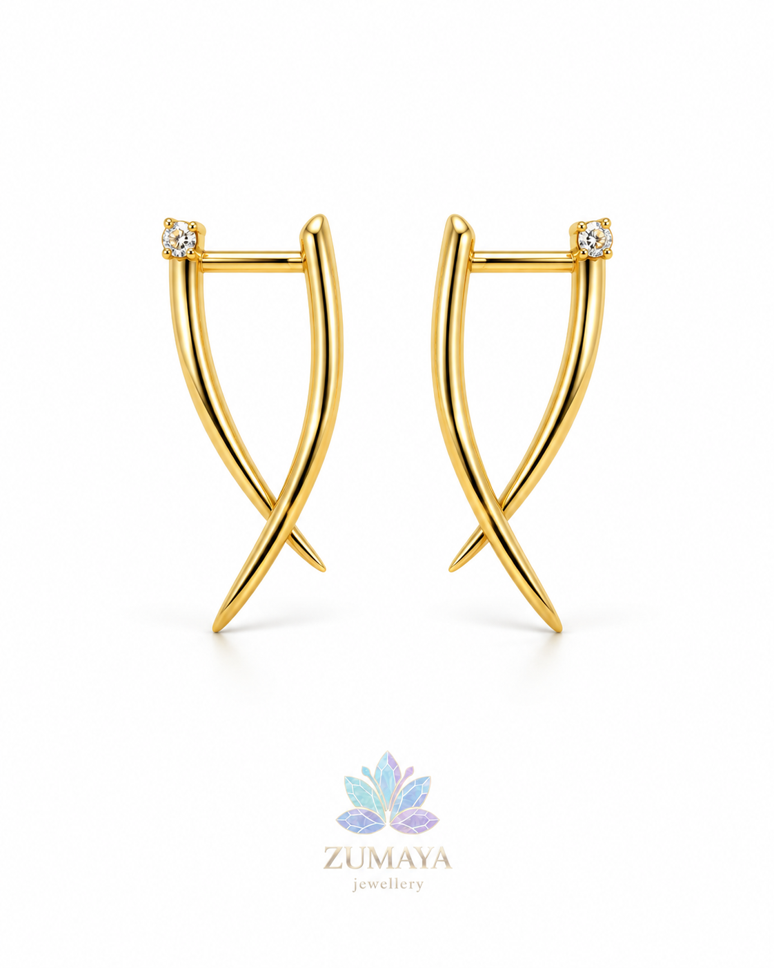 ZK-013 | Elara – Gold Çapraz Tasarım Küpe