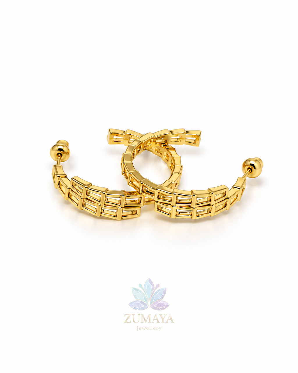 ZK-012 | Nova – Gold Geometrik Kafes Halka Küpe