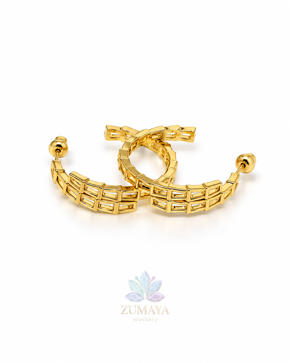 ZK-012 | Nova – Gold Geometrik Kafes Halka Küpe