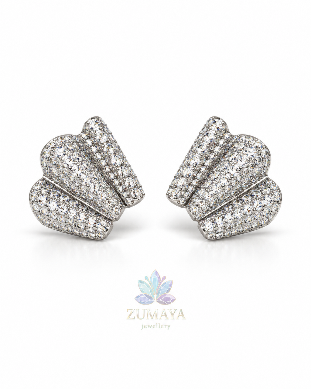 ZK-011 | Mira – Gümüş Renk Kristal Yelpaze Küpe
