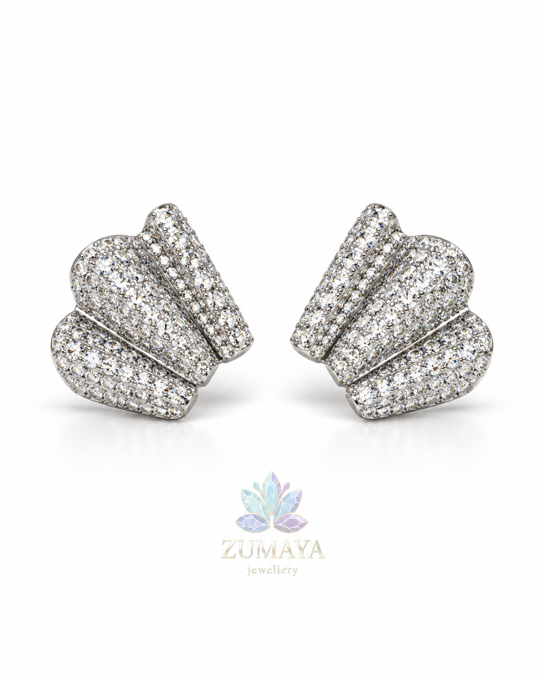 ZK-011 | Mira – Gümüş Renk Kristal Yelpaze Küpe