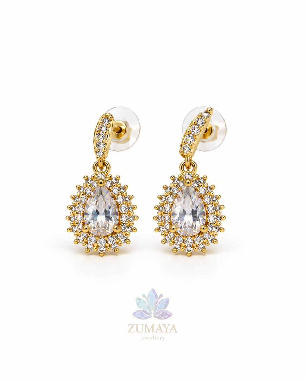 ZK-008 | Bella – Gold Kristal Damla Taşlı Küpe