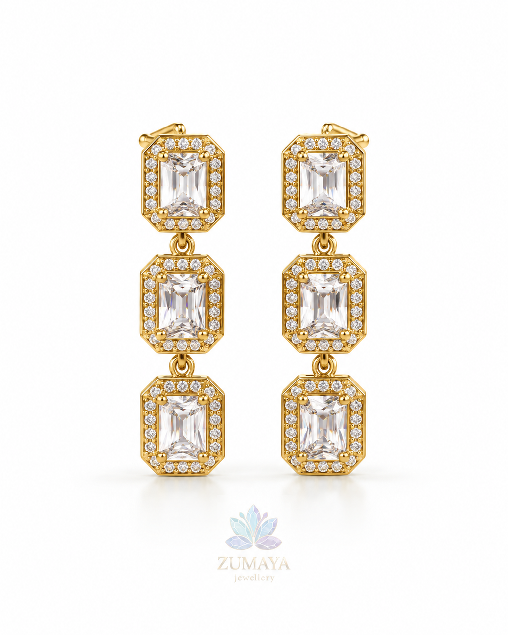 4. ZK-004 | Trio – Gold Üçlü Baget Taşlı Küpe