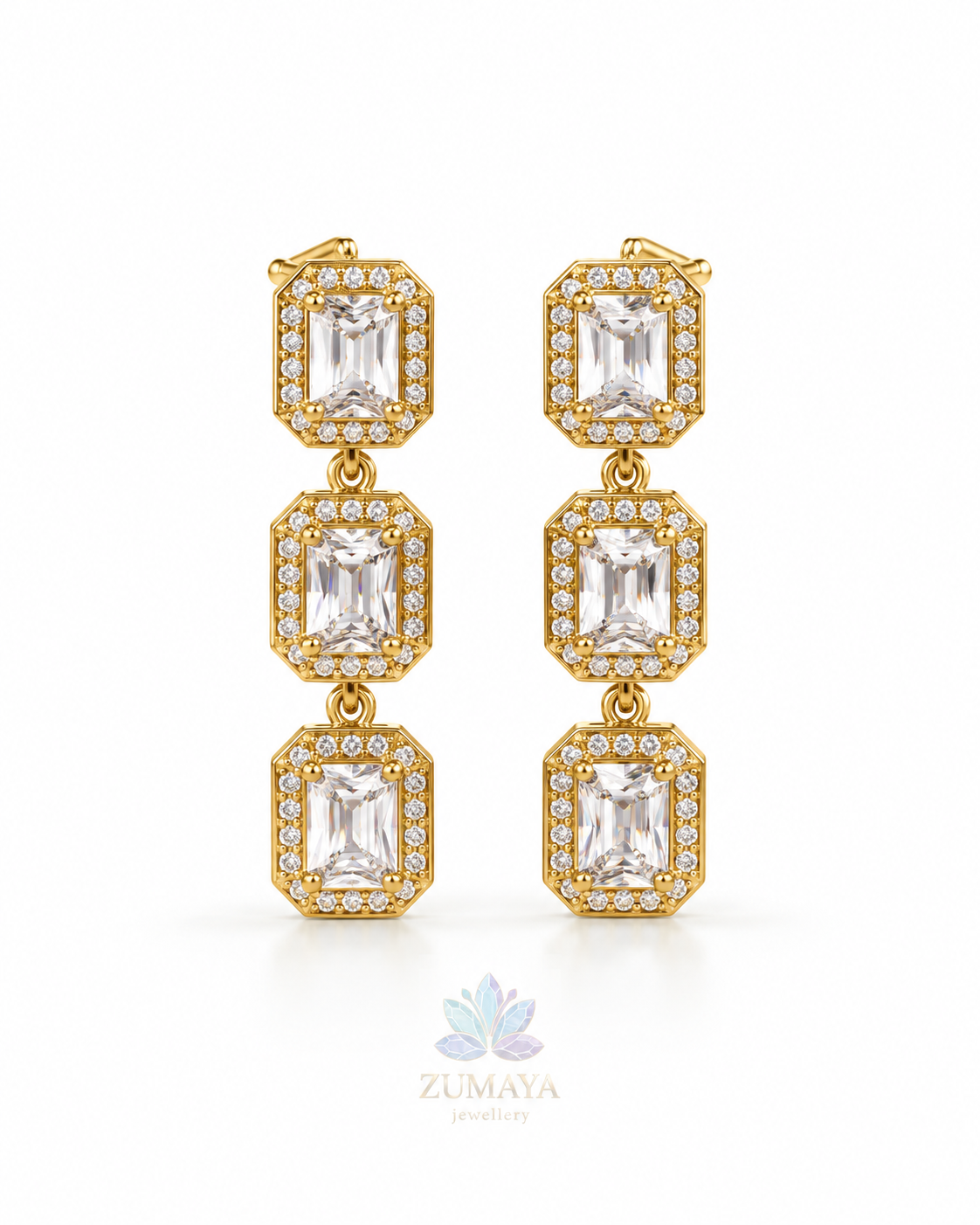 4. ZK-004 | Trio – Gold Üçlü Baget Taşlı Küpe