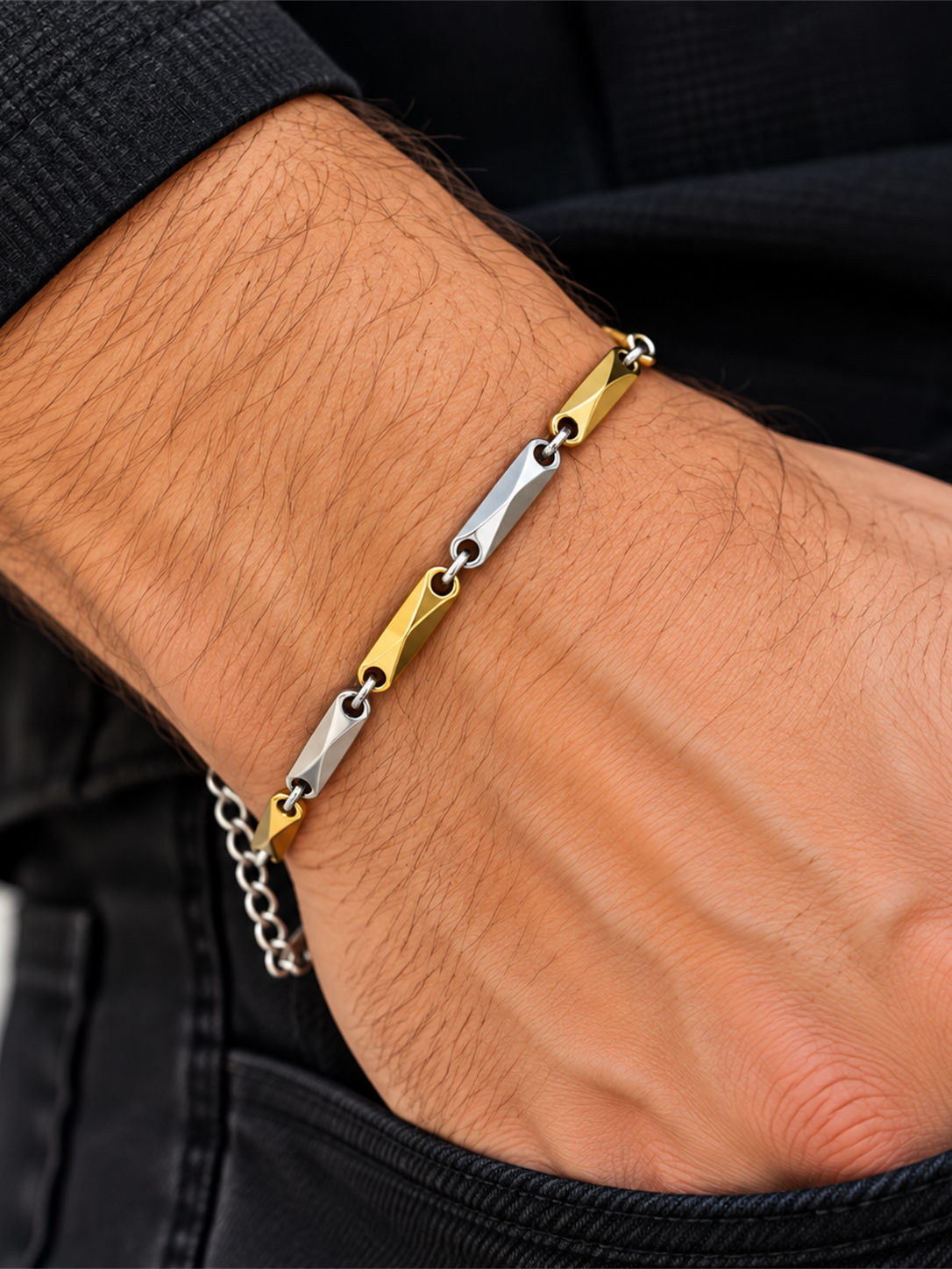 ERK-BL-002 - Duo Line İki Renkli Çelik Erkek Bileklik