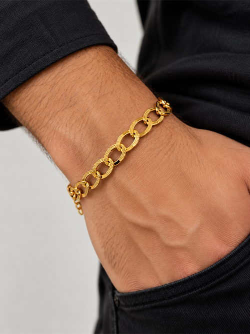 ERK-BL001 - Gold Oval Zincir Çelik Erkek Bileklik