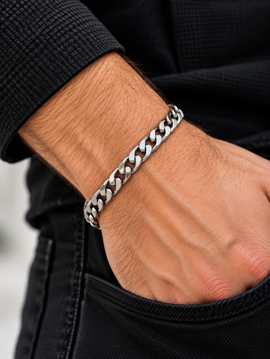 ERK-BL003-Silver Cuban Zincir Çelik Erkek Bileklik