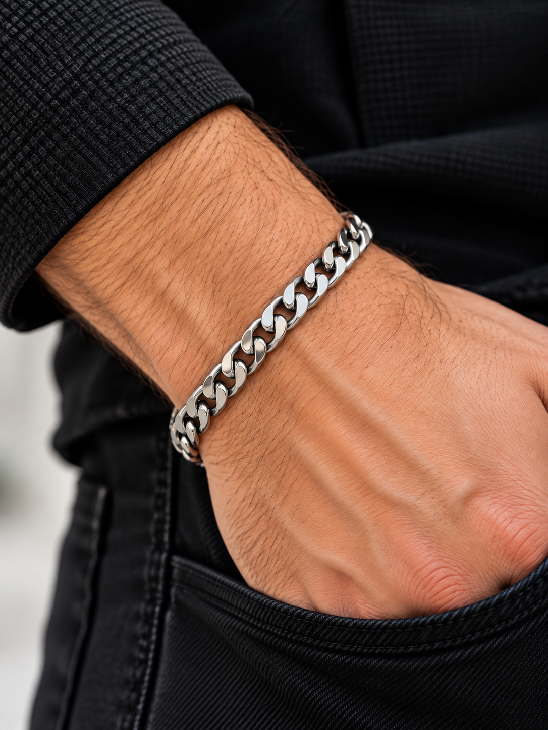 ERK-BL003-Silver Cuban Zincir Çelik Erkek Bileklik