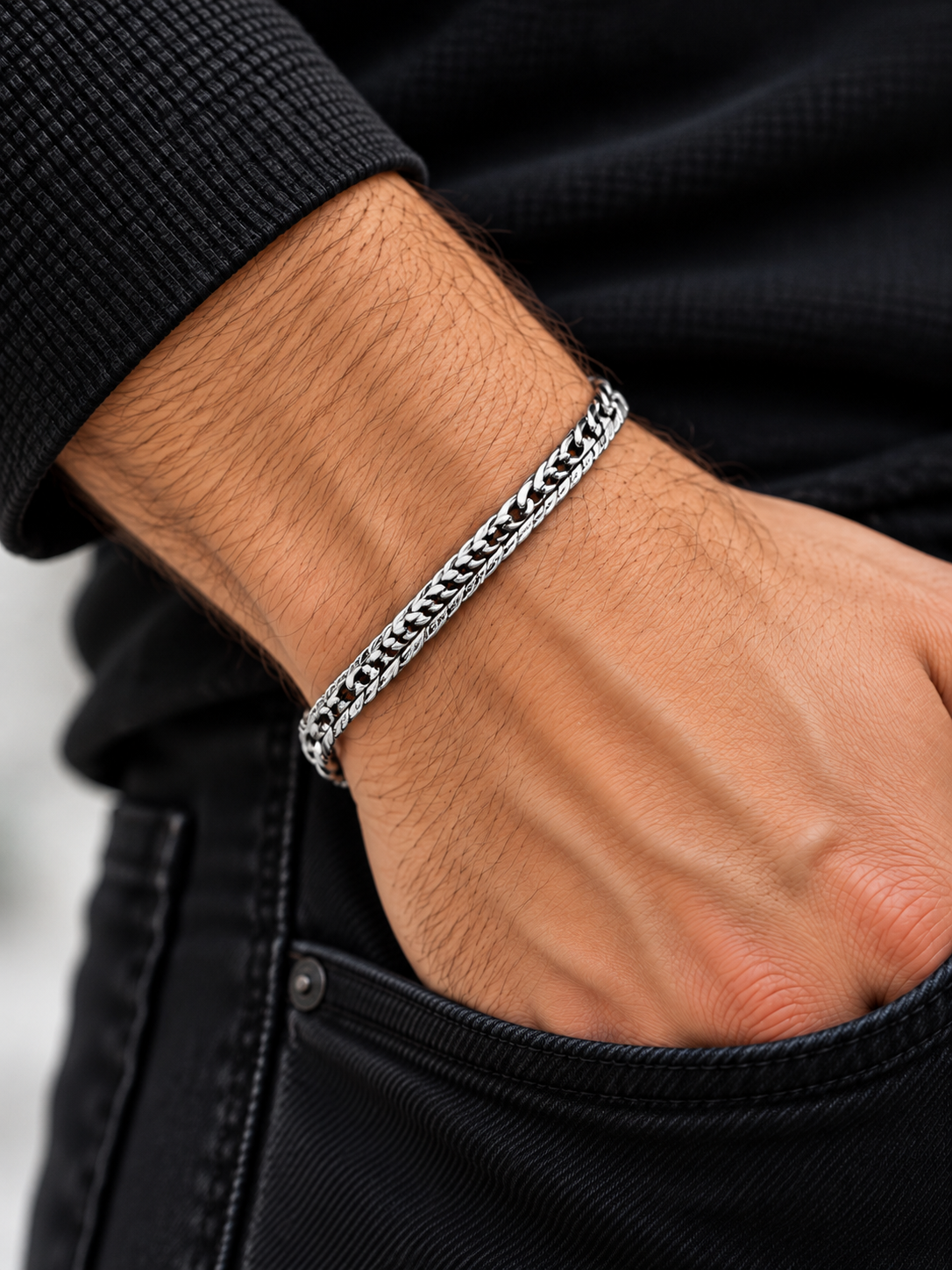 ERK-BL004 - Silver Double Chain Çelik Erkek Bileklik