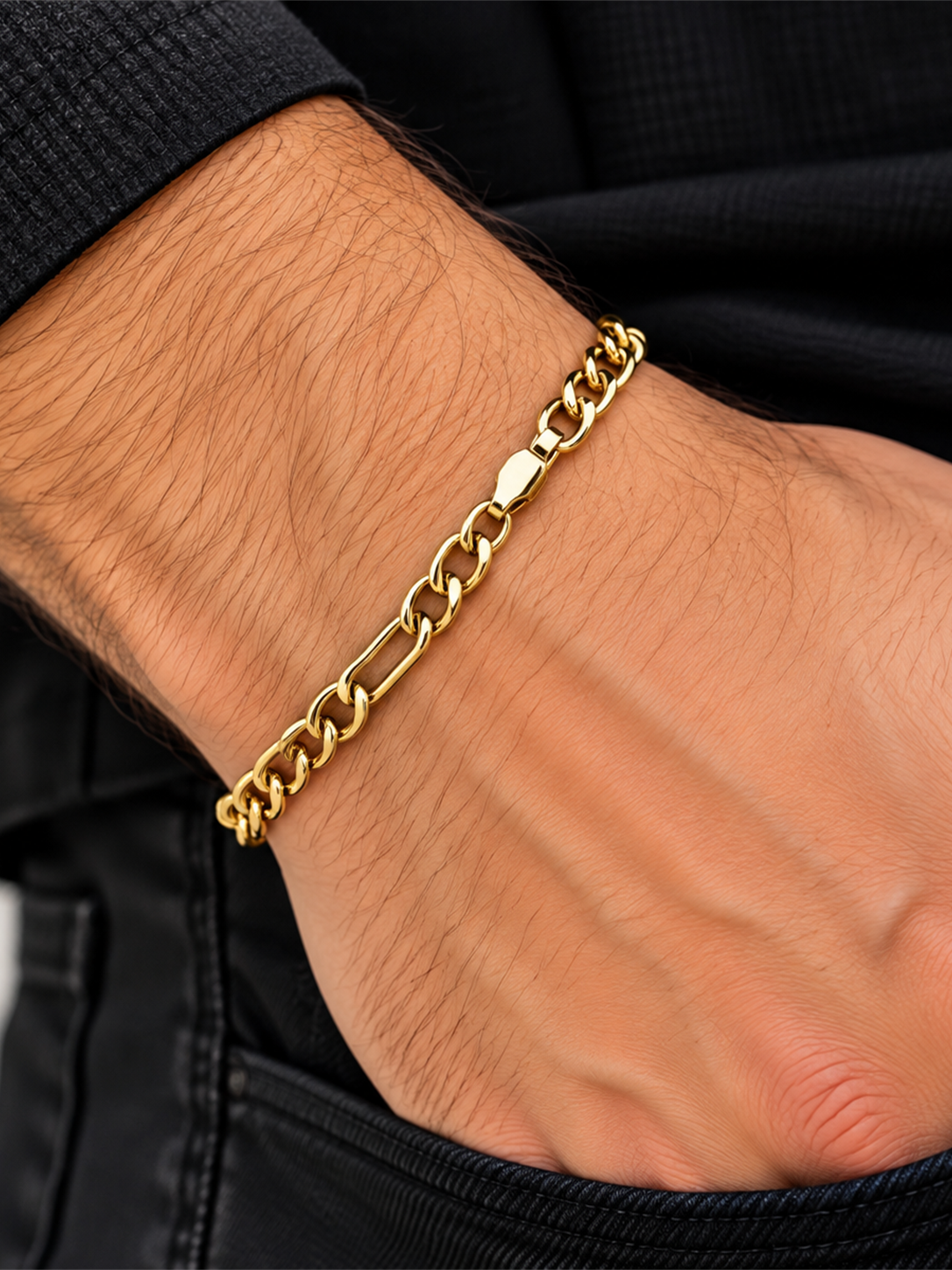 ERK-BL007-Gold Figaro Zincir Çelik Erkek Bileklik