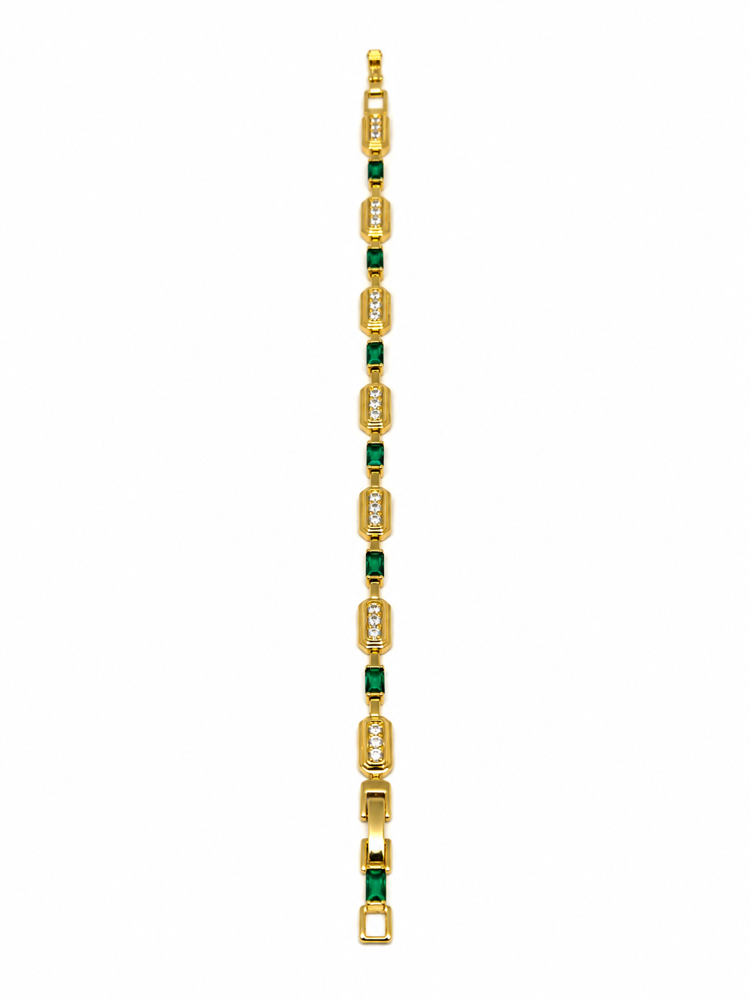 Emerald Elegance – Zümrüt Yeşili ve Parlak Taş Detaylı Zincir Bileklik