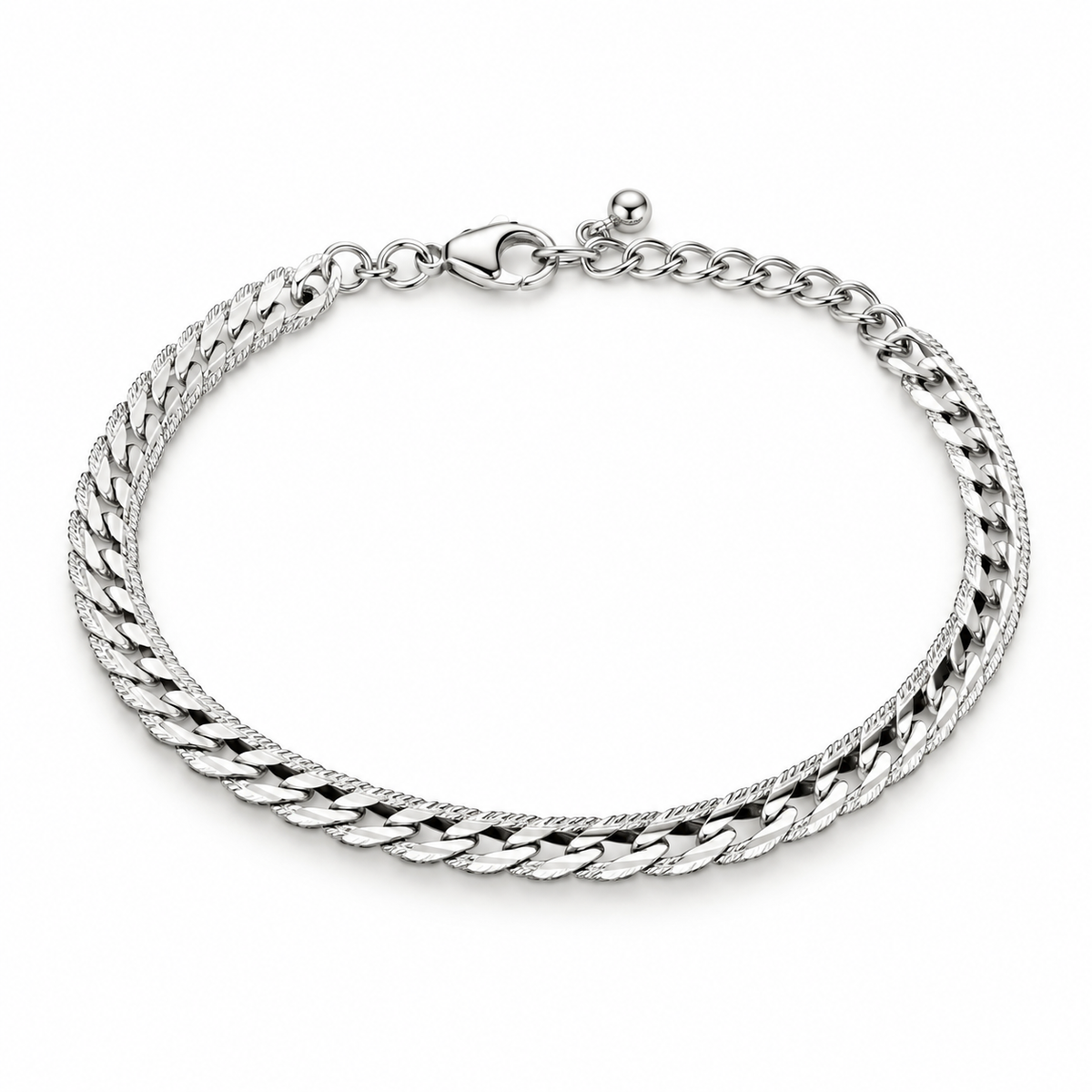 ERK-BL004 - Silver Double Chain Çelik Erkek Bileklik