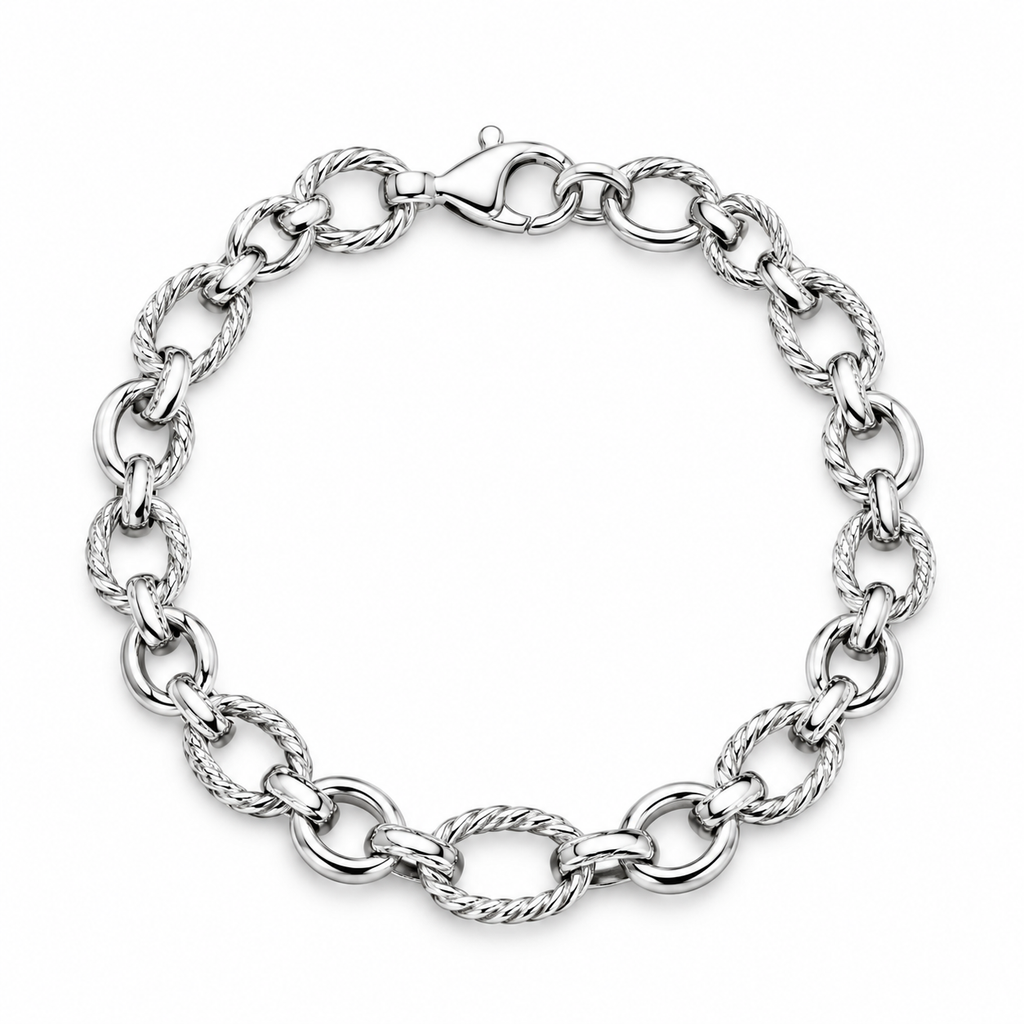 ERK-BL005-Silver Texture Oval Çelik Erkek Bileklik