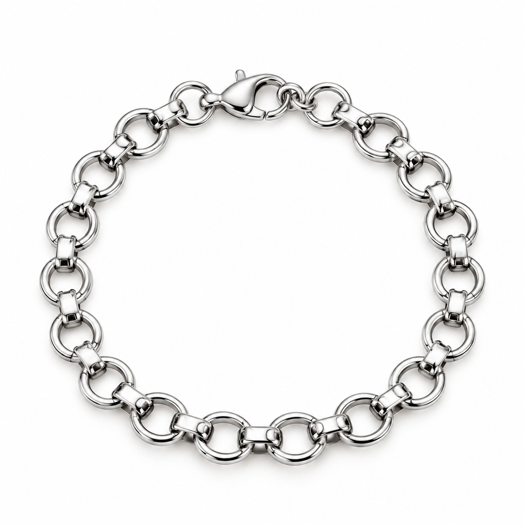 ERK-BL006-Silver Circle Link Çelik Erkek Bileklik