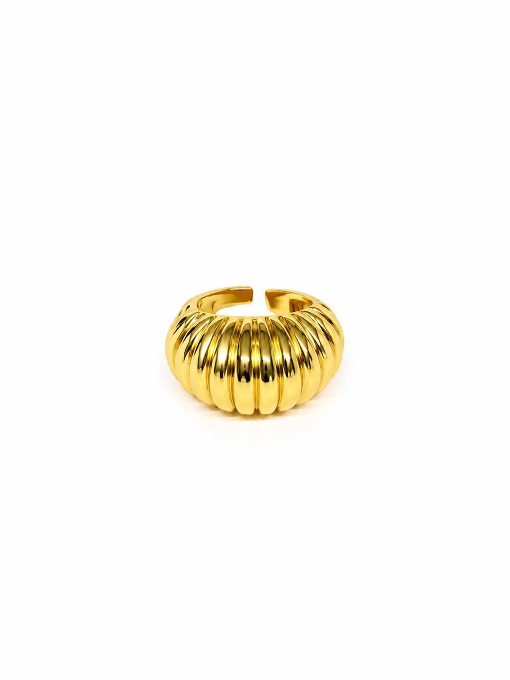YZK-014 - Parlak Gold Kabartmalı Cuff Ayarlanabilir Yüzük