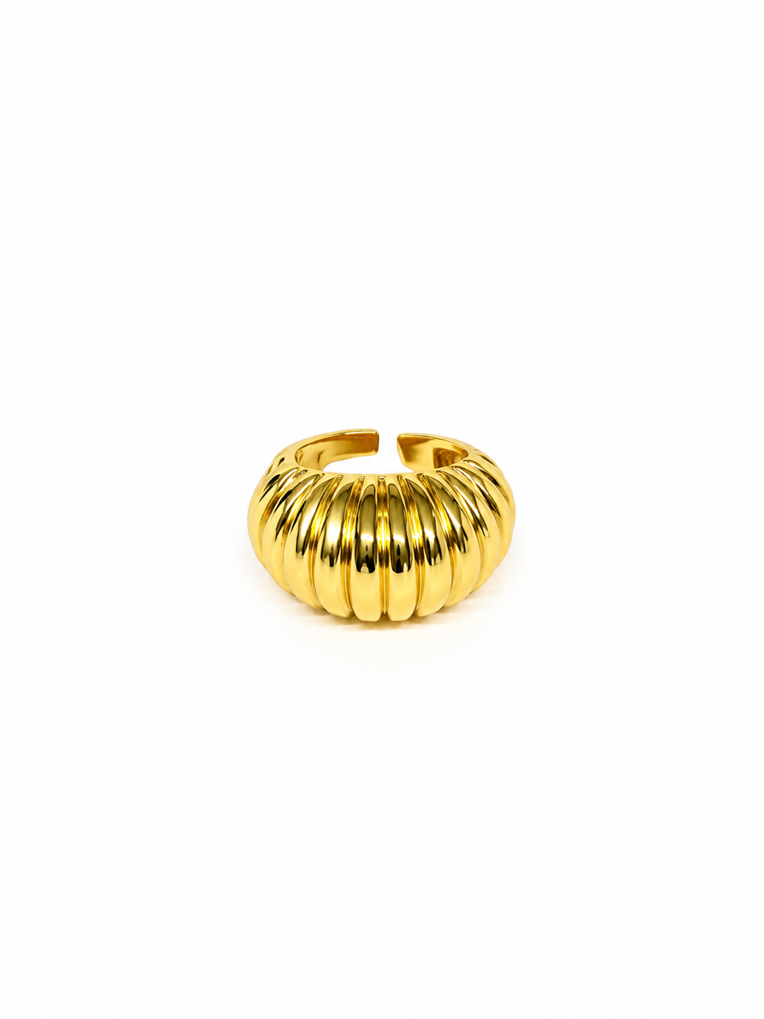 YZK-014 - Parlak Gold Kabartmalı Cuff Ayarlanabilir Yüzük