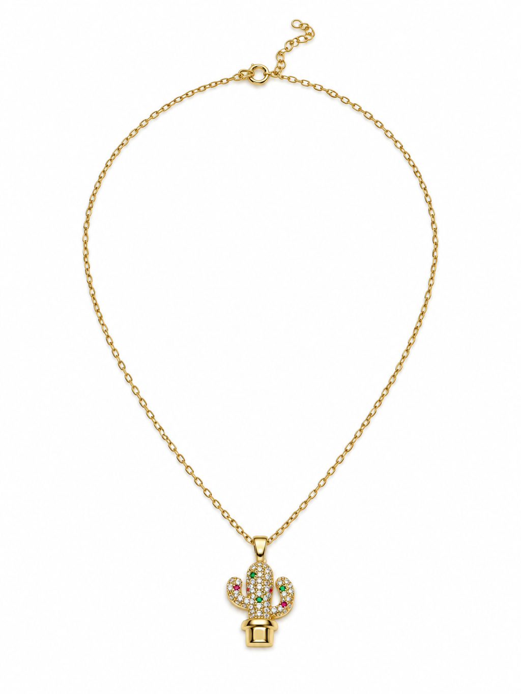 ZMK-020-Xuping Golden Cactus Taşlı Kaktüs Figürlü Kolye