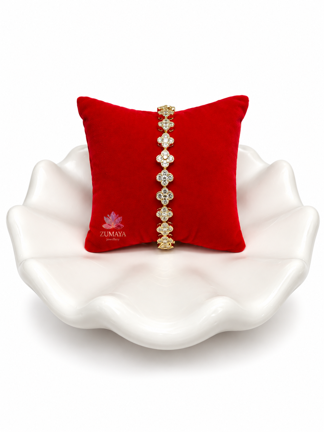 ZY-BL-012 – Clover Blossom Yonca Çiçek Taşlı Gold Bileklik