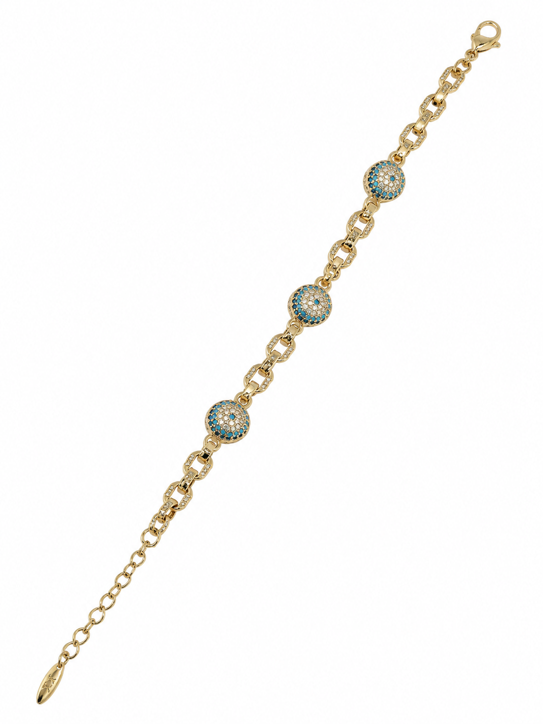 ZY-BL-022 – Blue Aura Üçlü Küre Detaylı Gold Bileklik