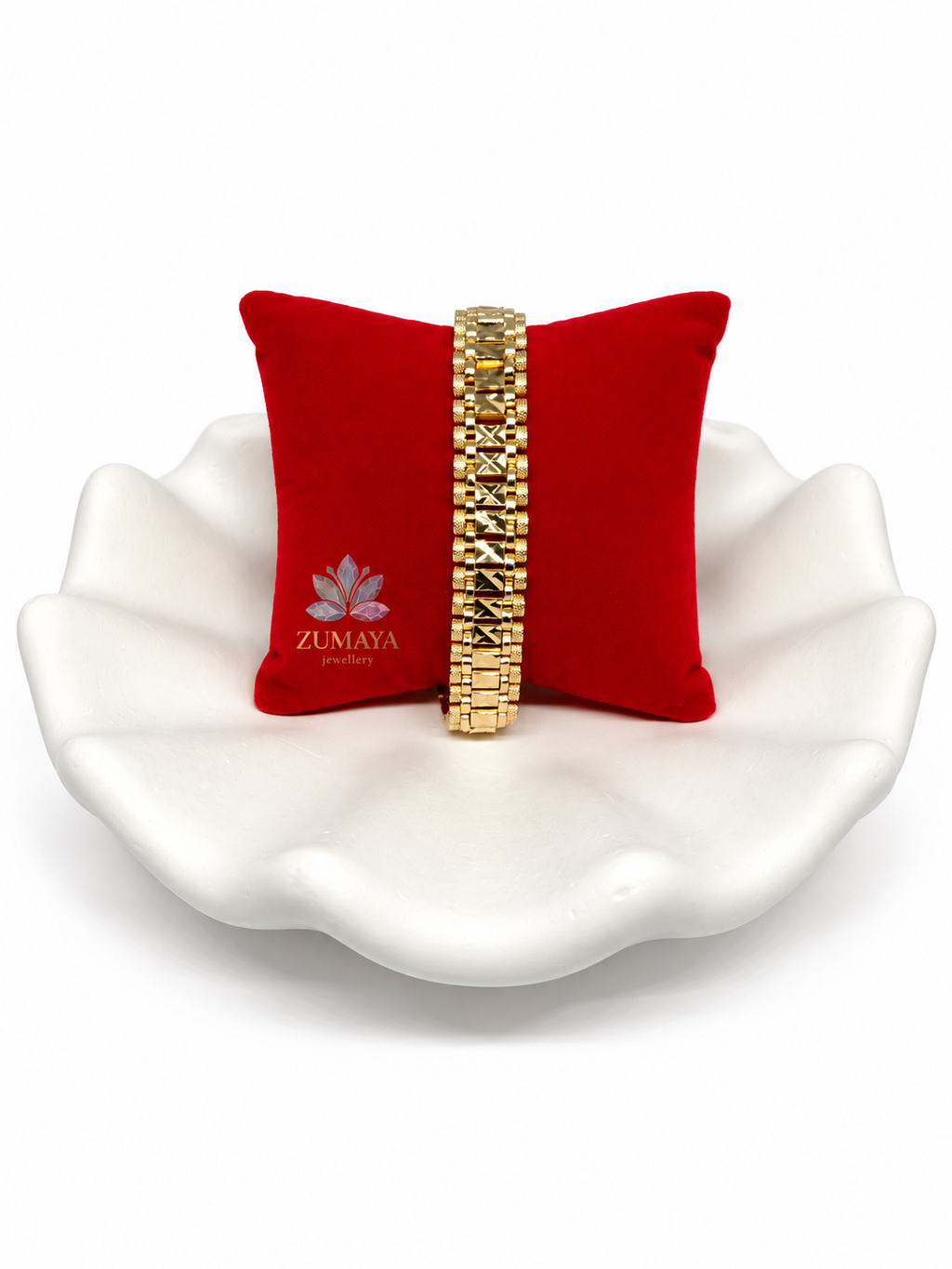 ZY-BL-026 – Golden Matrix Geometrik Desenli Geniş Gold Bileklik