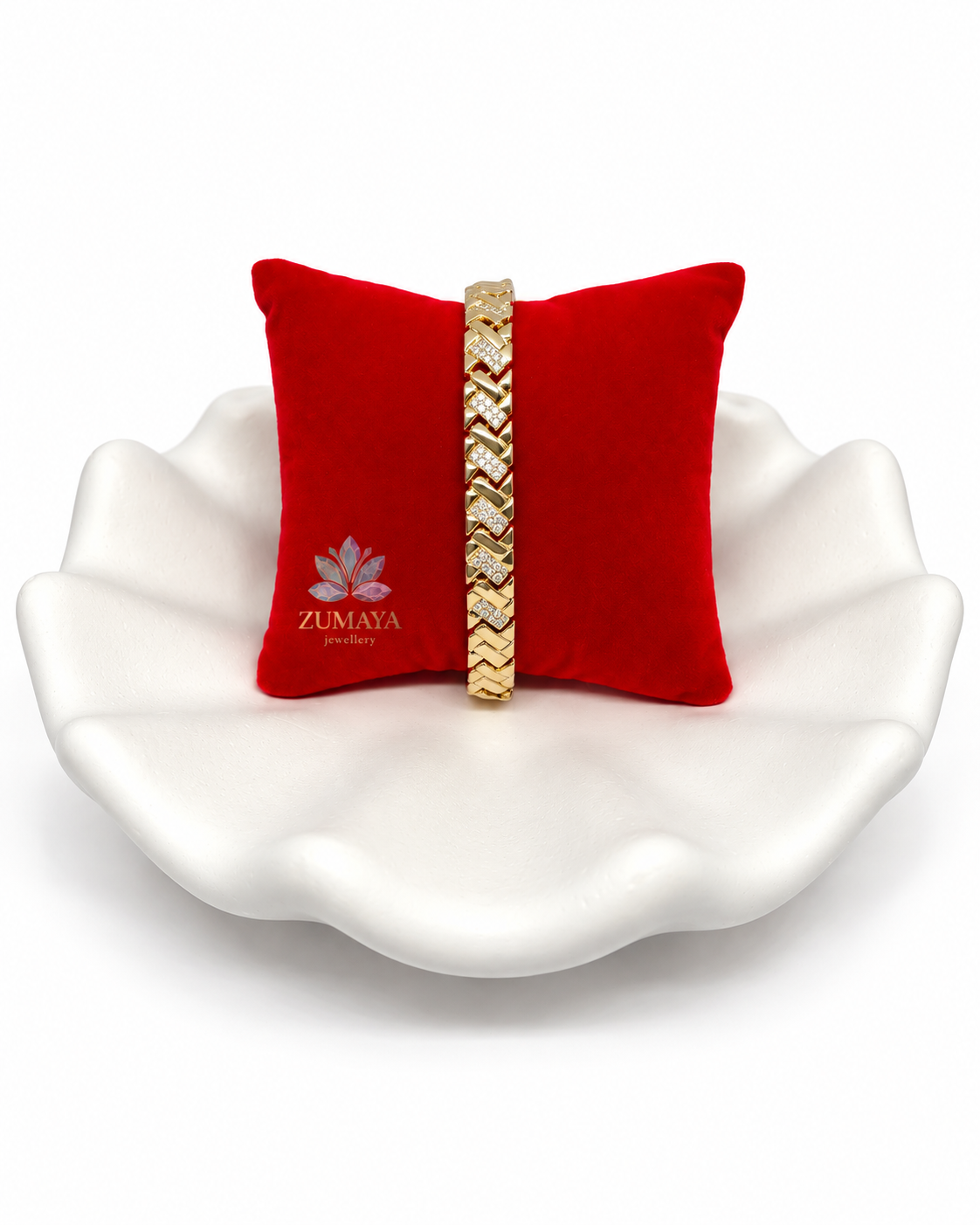 ZY-BL-028 – Diamond Weave Taş Detaylı Örgü Gold Bileklik