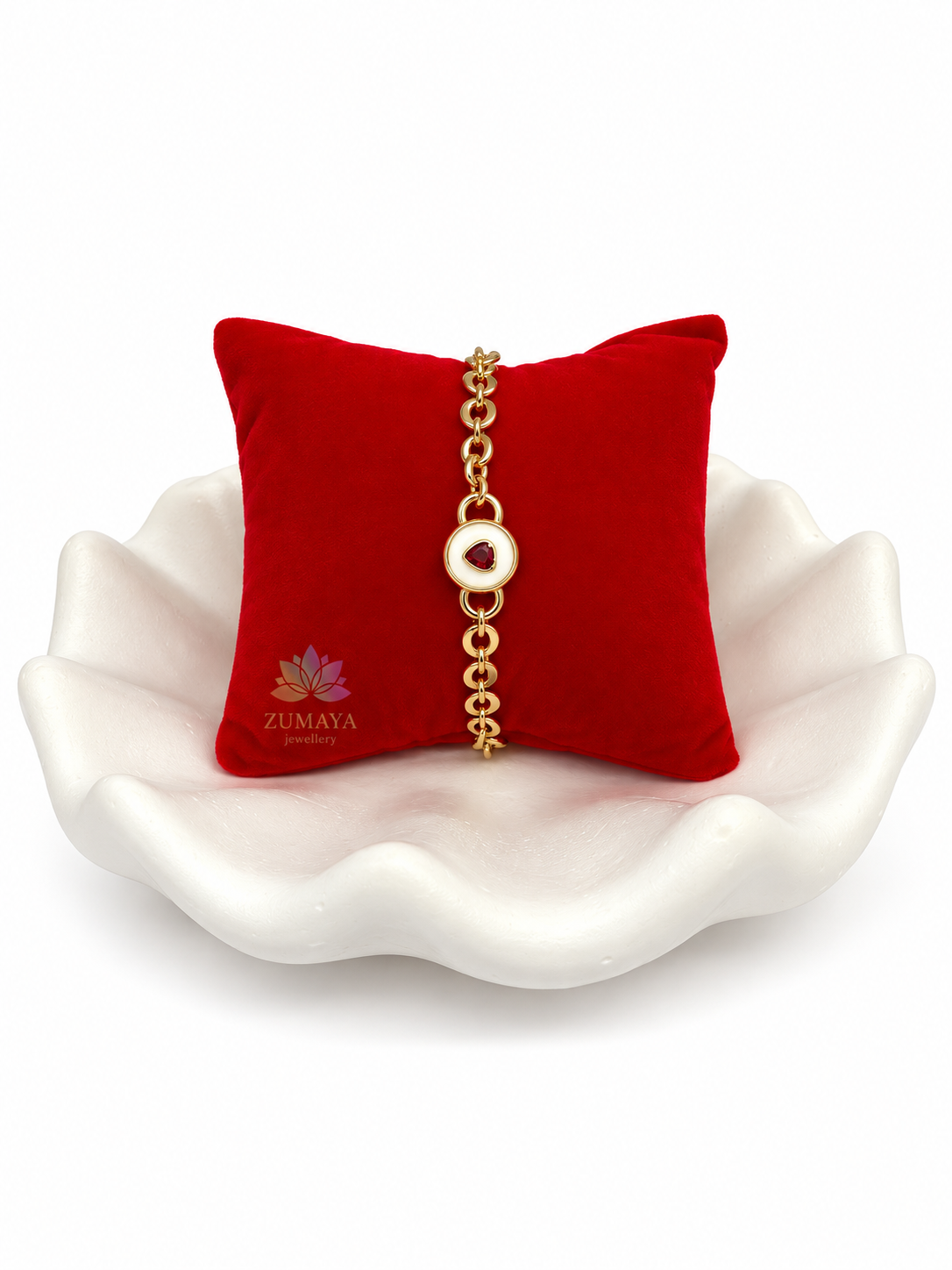 ZY-BL-032 Ruby Heart – Kırmızı Taşlı Yuvarlak Charm Bileklik